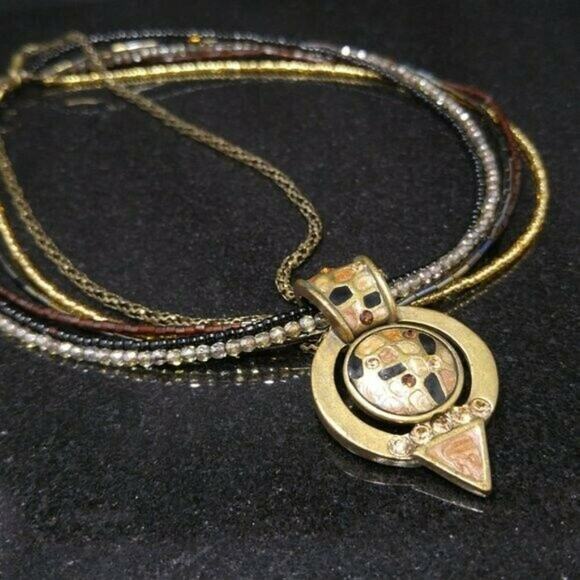 Chico's Enamel & Rhinestone Pendant Seed Bead Multistrand Necklace, 20 Inches - Picture 6 of 12